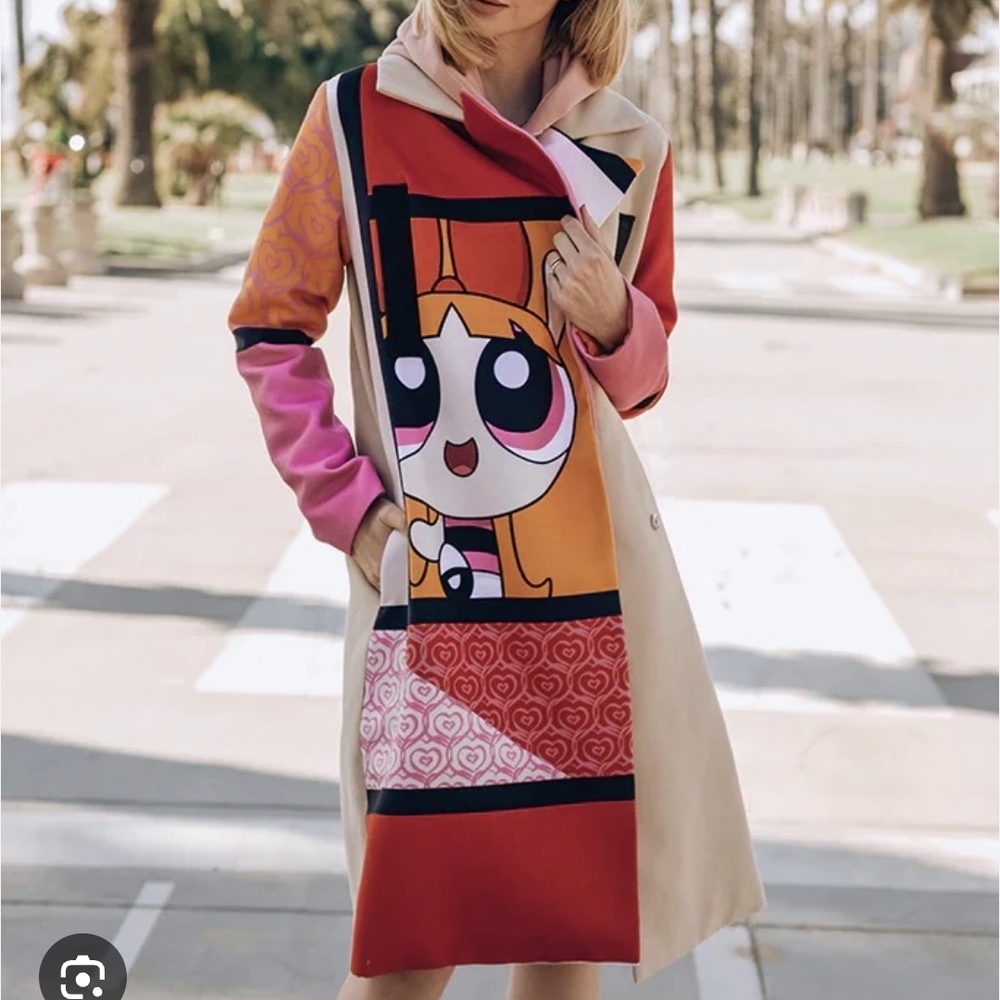 Colorful Cartoon Print Women's Trench Coat